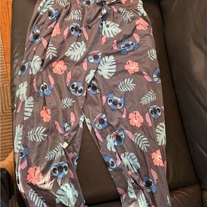 Stitch Print Gray Pajama Bottoms with Pink & Blue Accents